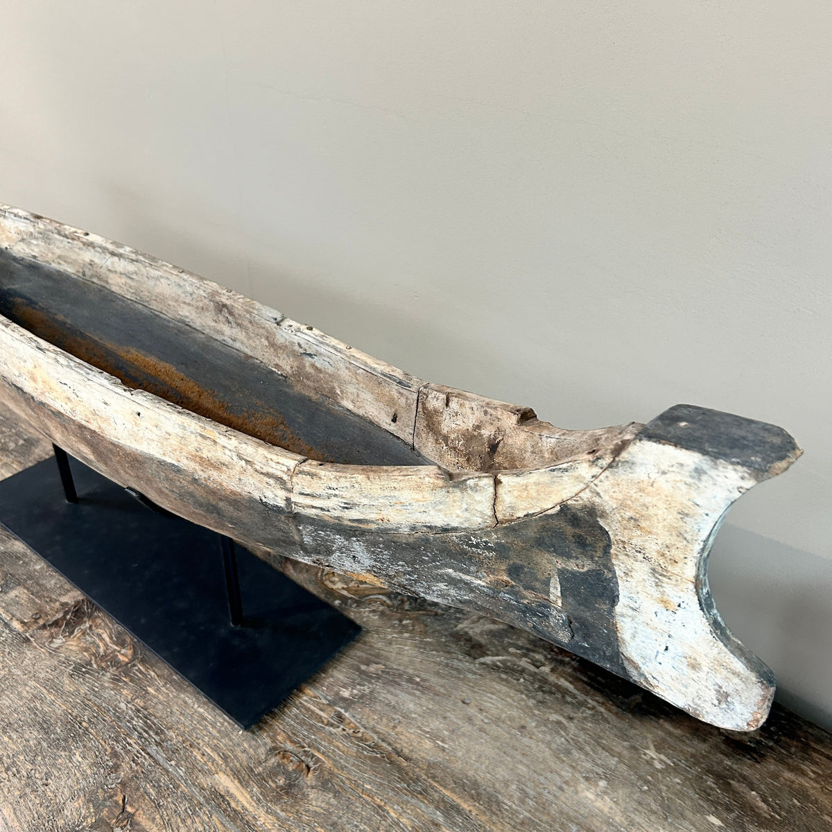 Antique wooden boat on stand | Krishna