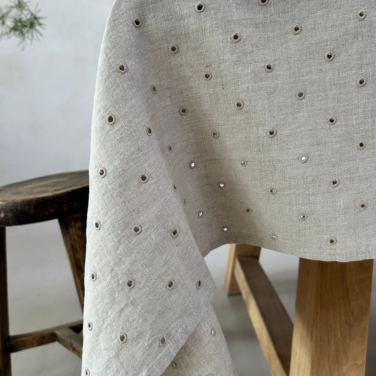 Broderie Dots Linen Table cloth | Pebble