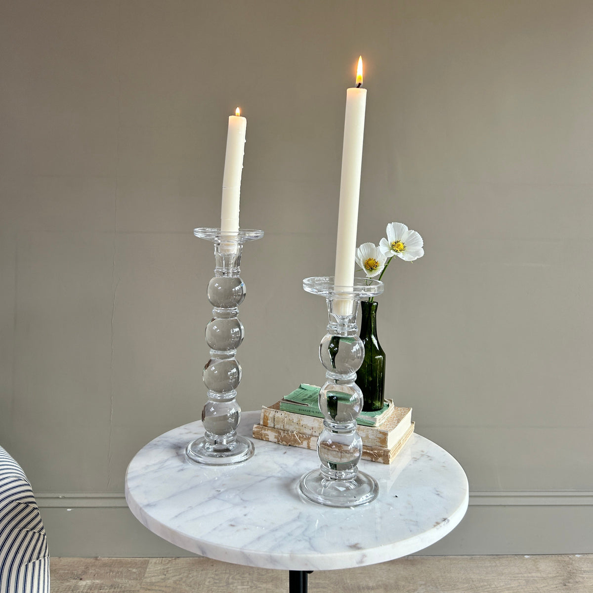 Clear Glass Bobbin Candlestick