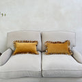 Frilled velvet cushion | Yellow