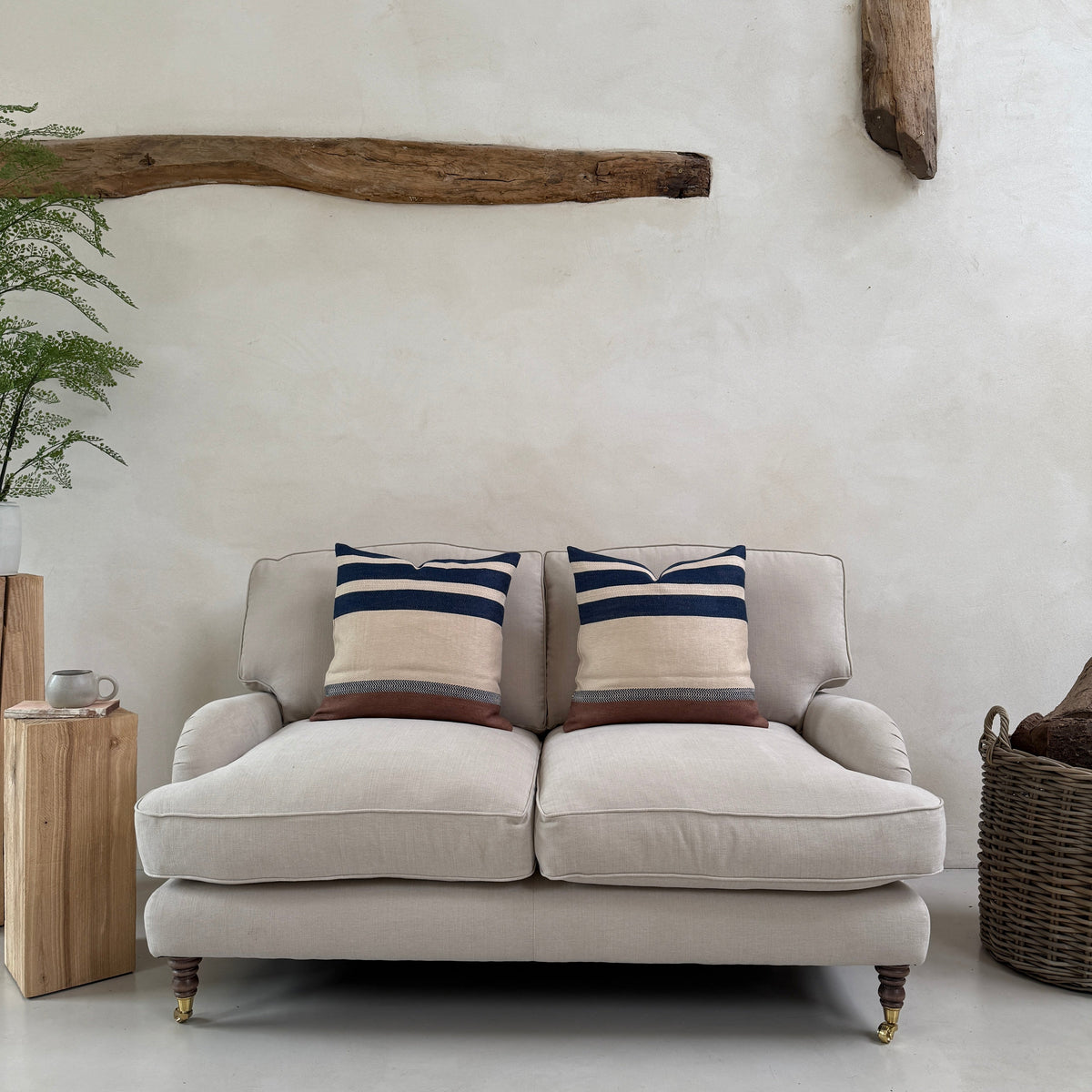 Woven Linen Cushion | Indigo Ochre Stripe